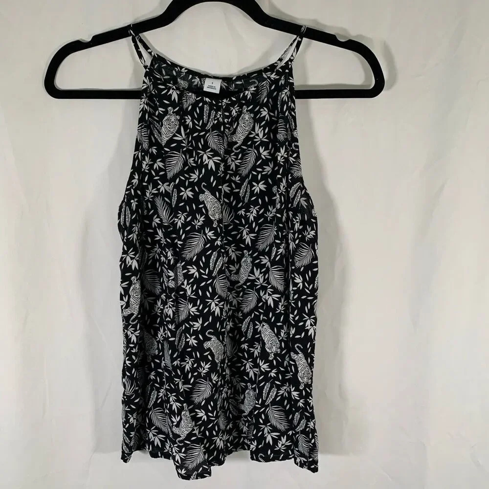 Old Navy Tank Top Women's Small Black White Floral Tiger Print Sleeveless